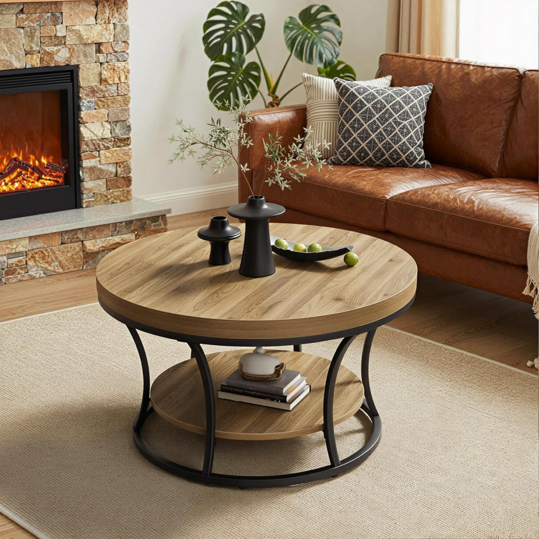Tavolino da salotto struttura in metallo stile scandinavo naturale