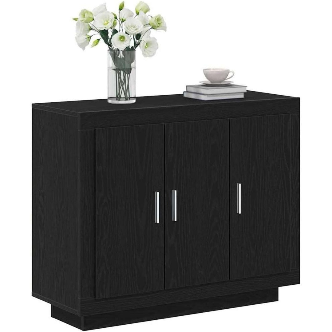 Credenza da soggiorno con vano contenitore in legno massello nero